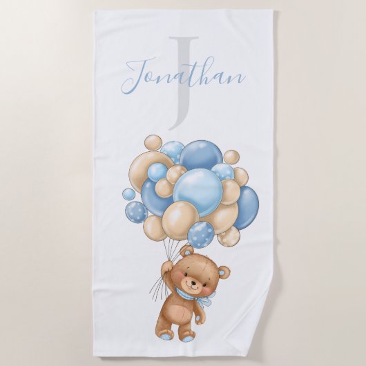 Teddy Bear Blue Balloons strandhanddoek voor kinde Strandlaken (Voorkant)