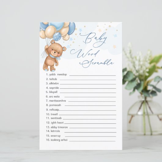 Teddy Bear Blue Balloons Word Scramble Game (Staand voorkant)