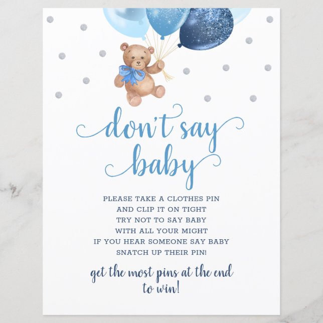 Teddy Bear Blue Balloons zeggen niet dat Baby game (Voorkant)