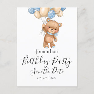 Teddy Bear Blue Birthday Party Save the Date Briefkaart