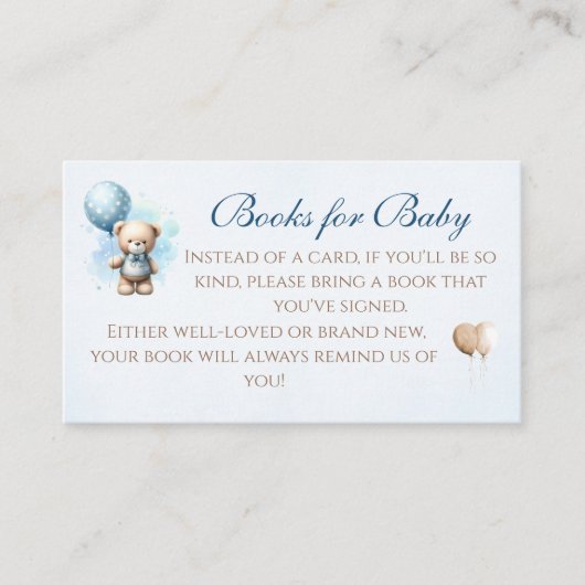 Teddy Bear Blue Boeken voor Baby Boy Shower Informatiekaartje (Voorkant)