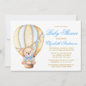 Teddy Bear Blue Bow Air Ballon Stippen Baby shower Kaart (Voorkant)