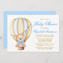 Teddy Bear Blue Bow Air Ballon Stippen Baby shower