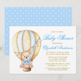 Teddy Bear Blue Bow Air Ballon Stippen Baby shower Kaart