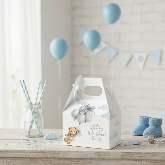  Teddy Bear Blue Bow Balloons Clouds Baby Boy Bedankdoosjes