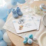 Teddy Bear Blue Bow Balloons Clouds Baby Boy Kartonnen Onderzetters<br><div class="desc">This adorable coaster features a sweet watercolor teddy bear with soft blue balloons and fluffy clouds, creating a charming and playful design perfect for a baby boy celebration. The gentle blue tones and cute teddy bear artwork bring a soft and cozy feel that beautifully matches a teddy bear baby shower...</div>