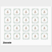 Teddy Bear, Blue Bow, Blue Flowers, First Birthday Vierkante Sticker (Vel)