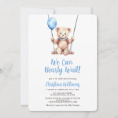 Teddy Bear Blue Boy Baby shower Kaart (Voorkant)