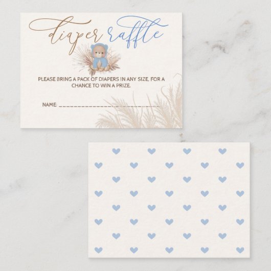 Teddy Bear Blue Boy Baby shower Luier Raffle Informatiekaartje (Voorkant / Achterkant)