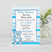 Teddy Bear Blue Boy Baby Shower Uitnodigingen (Staand voorkant)