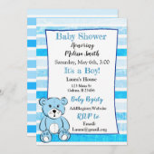 Teddy Bear Blue Boy Baby Shower Uitnodigingen (Voorkant / Achterkant)