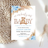 Teddy Bear Blue Boy Barly Wachten Baby shower Kaart