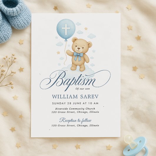 Teddy Bear Blue Boy doop uitnodiging