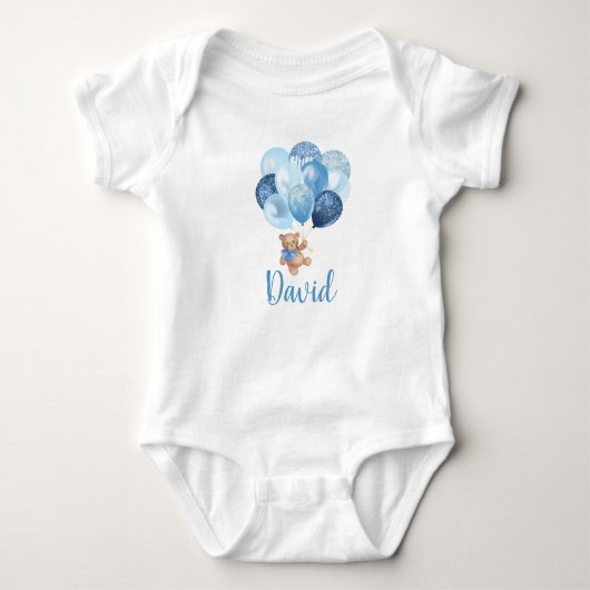 Teddy Bear Blue en Silver Balloons Baby Bodys Romper (Voorkant)
