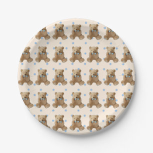 Teddy Bear Blue en Tan Polka Dotted cake Bord