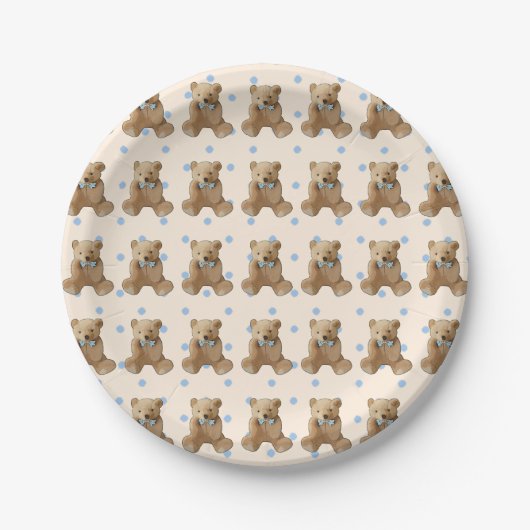 Teddy Bear Blue en Tan Polka Dotted cake Bord (Voorkant)