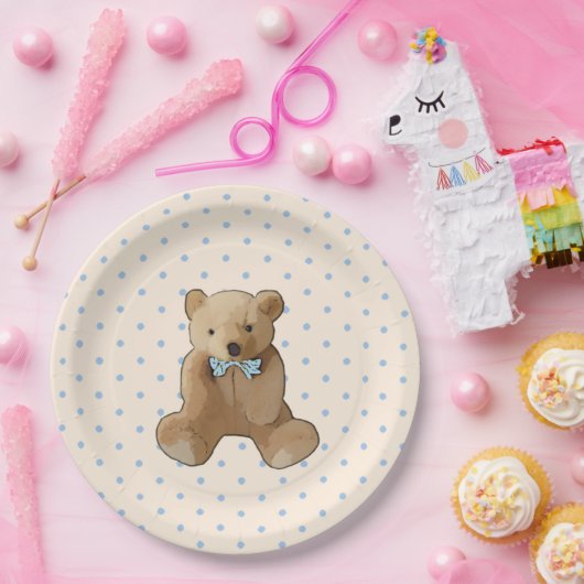 Teddy Bear Blue en Tan Polka Dotted Party Bord (Feest)