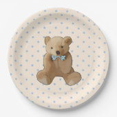 Teddy Bear Blue en Tan Polka Dotted Party Bord (Voorkant)