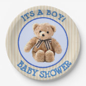 Teddy Bear Blue en Tan Polka Dotted Party Bord (Voorkant)
