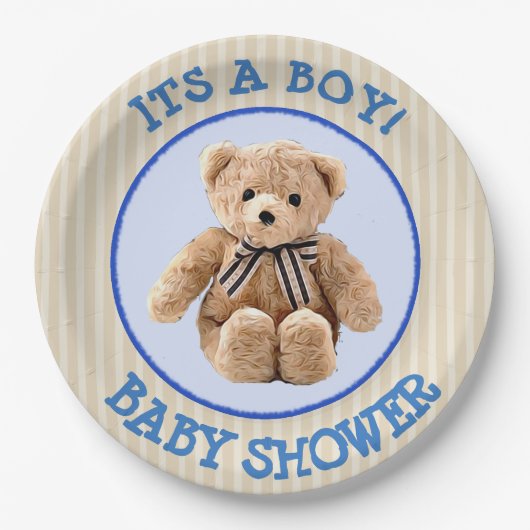 Teddy Bear Blue en Tan Polka Dotted Party Bord (Voorkant)