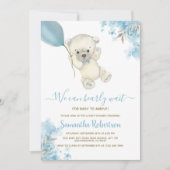 Teddy Bear Blue Floral Balloon Boy Baby shower Kaart (Voorkant)