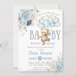 Teddy Bear Blue Floral Pampas Grass Baby shower Kaart