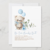 Teddy Bear Blue Flowers en Greenery Baby shower Kaart (Voorkant)