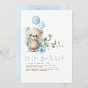 Teddy Bear Blue Flowers en Greenery Baby shower Kaart