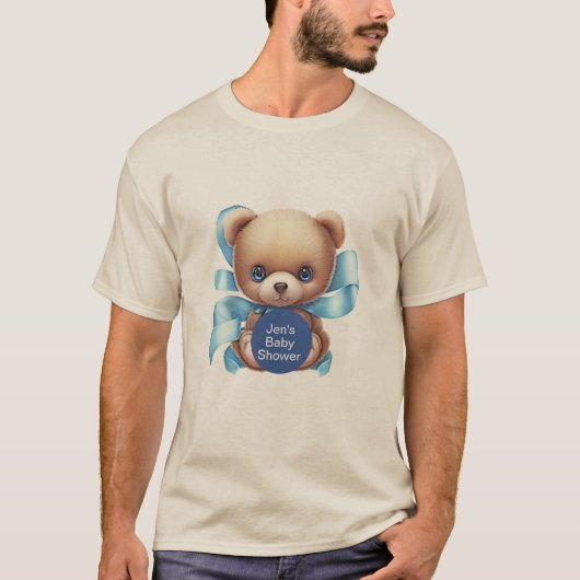Teddy Bear Blue gepersonaliseerd Baby shower T-shi T-shirt (Voorkant)