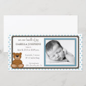 Teddy Bear Blue Gepersonaliseerd geboorte Aankondiging (Voorkant / Achterkant)