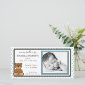 Teddy Bear Blue Gepersonaliseerd geboorte Aankondiging (Staand voorkant)