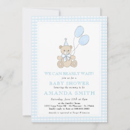 Teddy Bear Blue Gingham Boy Baby shower Kaart