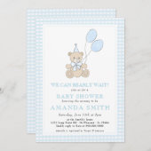 Teddy Bear Blue Gingham Boy Baby shower Kaart (Voorkant / Achterkant)