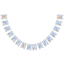 Teddy Bear Blue Gingham Gelukkige Verjaardag Vlaggetjes