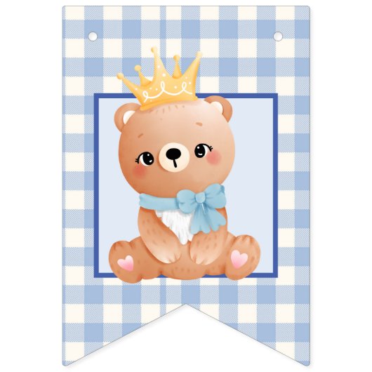 Teddy Bear Blue Gingham Gelukkige Verjaardag Vlaggetjes (Eerste vlag)