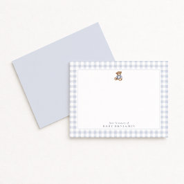 Teddy Bear Blue Gingham Preppy Nursery Note Card Kaart