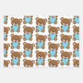 Teddy Bear Blue Heart Wrapping Paper Sheet (Voorkant)