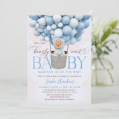Teddy Bear Blue Hot Air Ballon Baby shower Kaart (Staand voorkant)