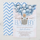 Teddy Bear Blue Hot Air Ballon Baby shower Kaart (Voorkant / Achterkant)