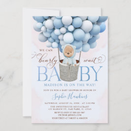 Teddy Bear Blue Hot Air Ballon Baby shower Kaart