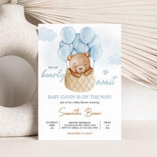 Teddy Bear Blue Hot Air Ballon Baby shower Kaart