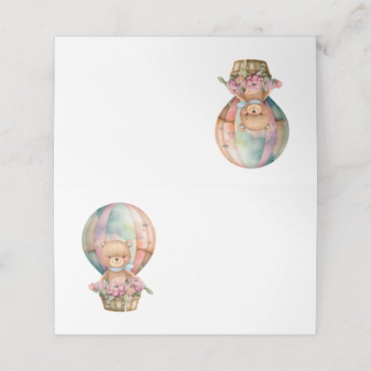 Teddy Bear Blue Hot Air Ballon Party Table Kaart Plaatskaartje (Buitenkant ongevouwen)