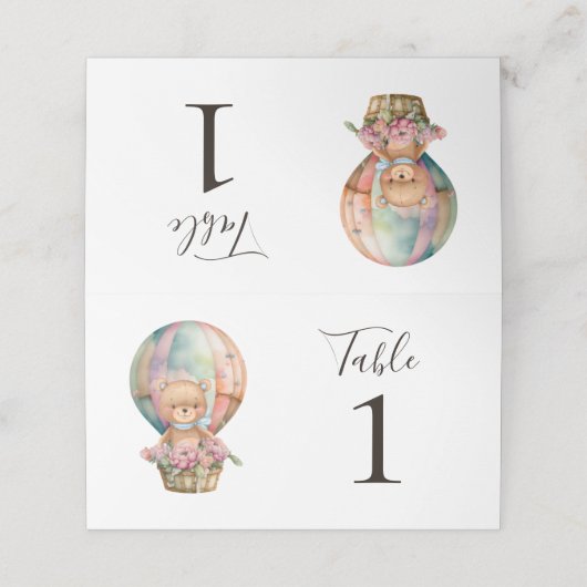 Teddy Bear Blue Hot Air Ballon Place Card Plaatskaartje (Buitenkant ongevouwen)