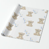 Teddy Bear Blue is Twins Baby shower Cadeaupapier (Uitgerold)