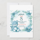 Teddy Bear Blue Kids Verjaardagsfeestje Kaart (Voorkant)