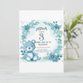 Teddy Bear Blue Kids Verjaardagsfeestje Kaart (Staand voorkant)