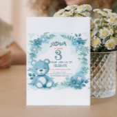 Teddy Bear Blue Kids Verjaardagsfeestje Kaart