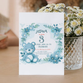 Teddy Bear Blue Kids Verjaardagsfeestje Kaart