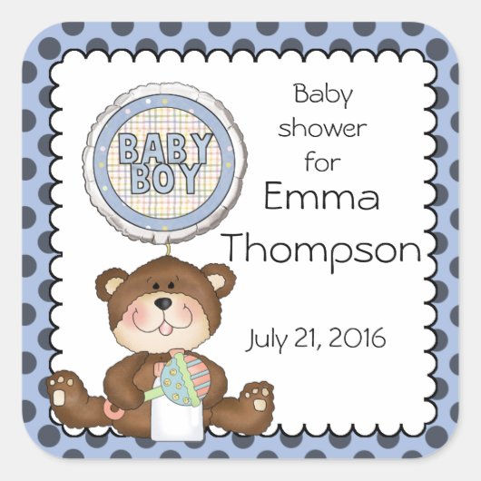 Teddy Bear Blue met Black Boy Vierkante Sticker (Voorkant)