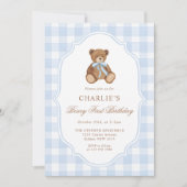 Teddy Bear Blue Minimalist Boy Birthday Kaart (Voorkant)